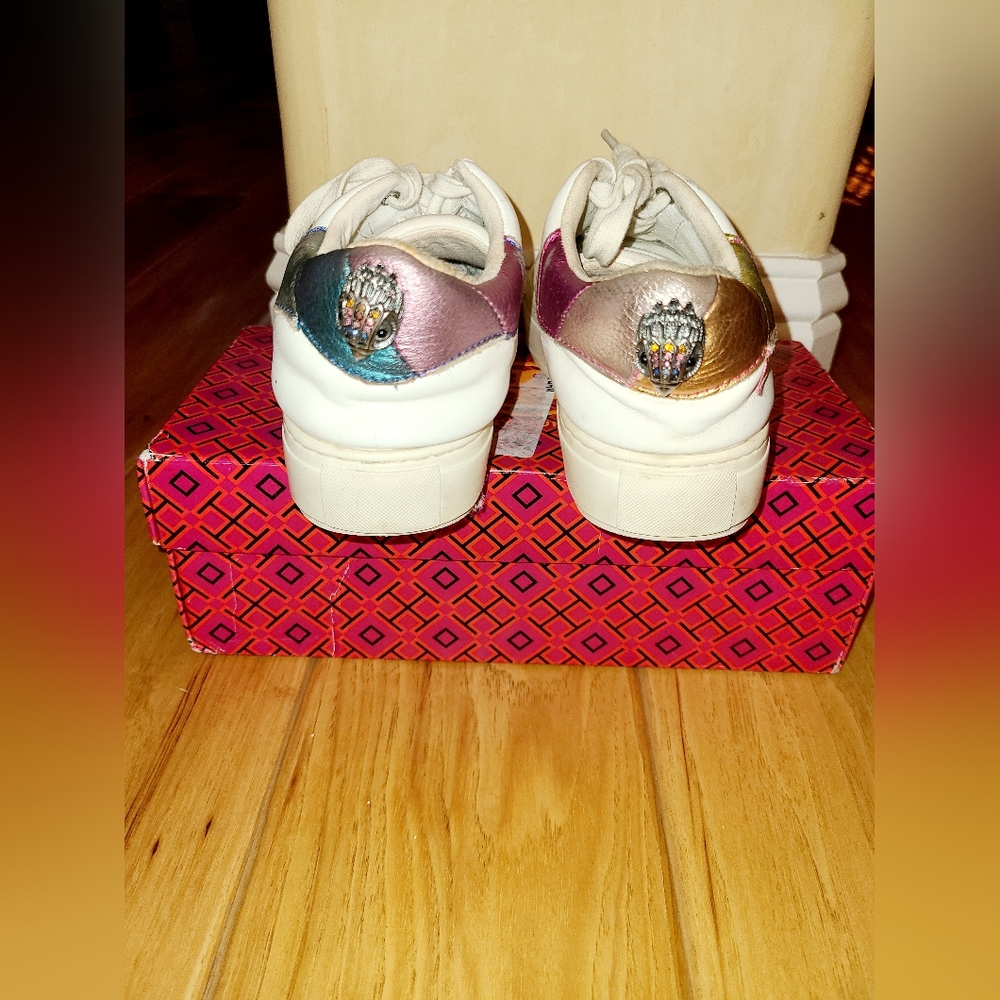 Kurt Geiger Designer White & Rainbow Sneakers Tennis Shoes 8.5